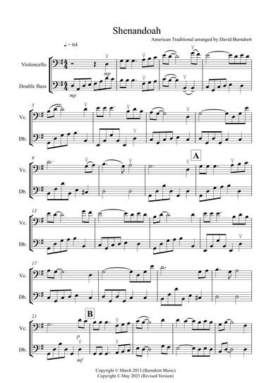Shenandoah for Cello and Double Bass Duet (arr. David Burndrett)