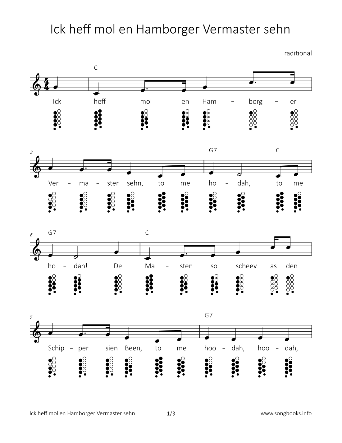 Ich heff mol en Hamborger Vermaster sehn (arr. songbooks.info)