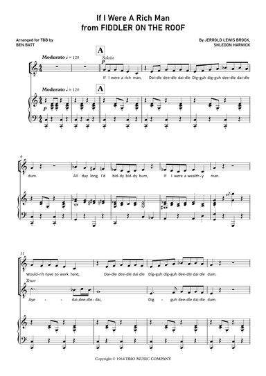 If I Were A Rich Man (fr: Fiddler On The Roof) (arr. Ben Batt)