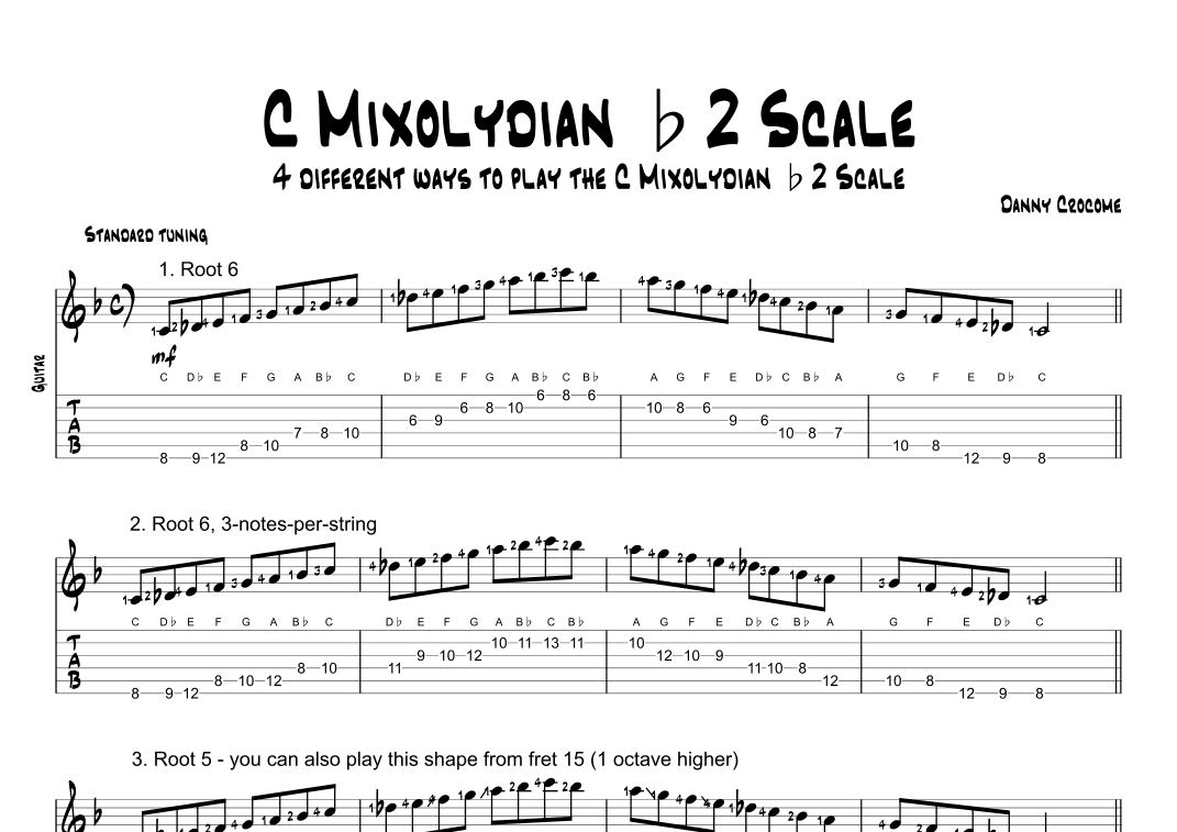 C Mixolydian b2 Scale (4 Ways to Play)