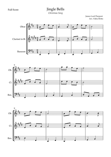 Jingle Bells (Christmas Song) for Woodwind Trio (arr. Fabio Britto)