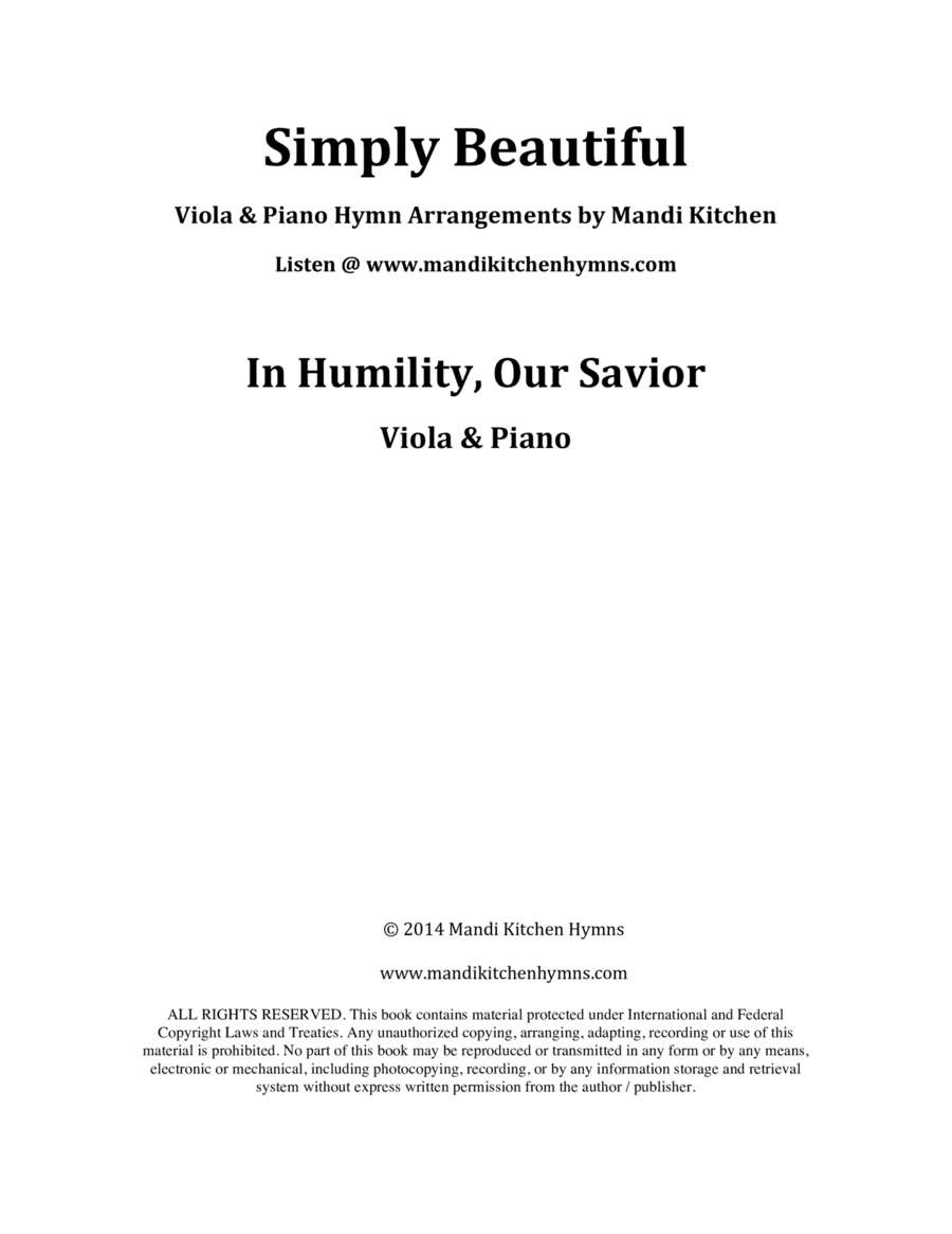 In Humility, Our Savior Viola & Piano Duet (arr. Mandi Kitchen)