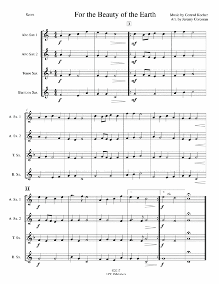 For the Beauty of the Earth for Saxophone Quartet (arr. Jeremy Corcoran)