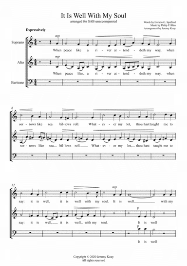 It Is Well With My Soul (SAB Unaccompanied) (arr. Jeremy Koay)