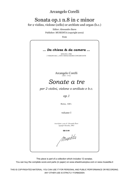 Corelli, Sonata op.1 n.8 c minor (arr. Alessandro Bares)