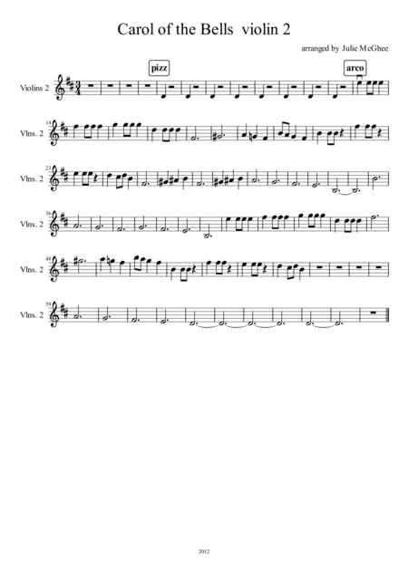 Carol of the Bells for Strings (violin 2) (arr. Julie McGhee)
