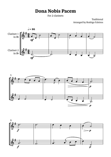 Dona Nobis Pacem - for 2 clarinets (arr. Rodrigo Faleiros)