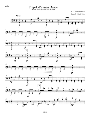 Trepak-Russian Dance, from The Nutcracker Ballet for intermediate children string orchestra. PARTS. (arr. Laura C. Quijada Ortíz)