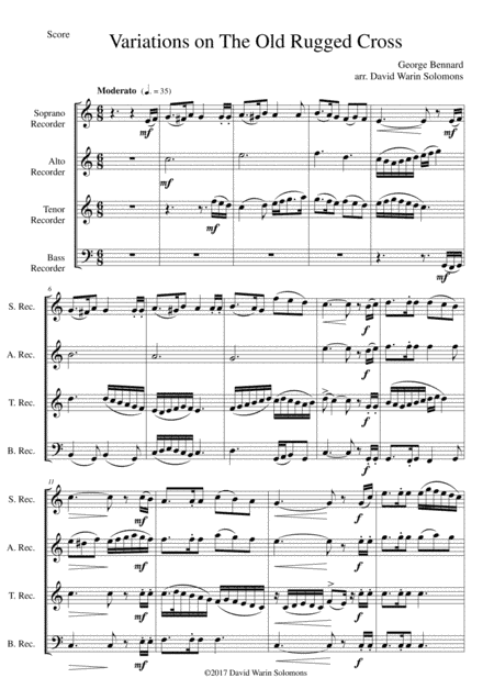 Variations on the old rugged cross for recorder quartet (arr. David Warin Solomons)