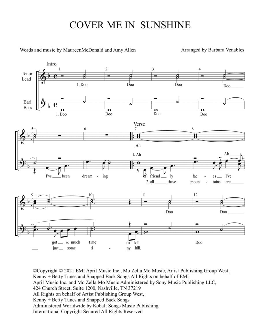 Cover Me In Sunshine (arr. Barbara Venables)