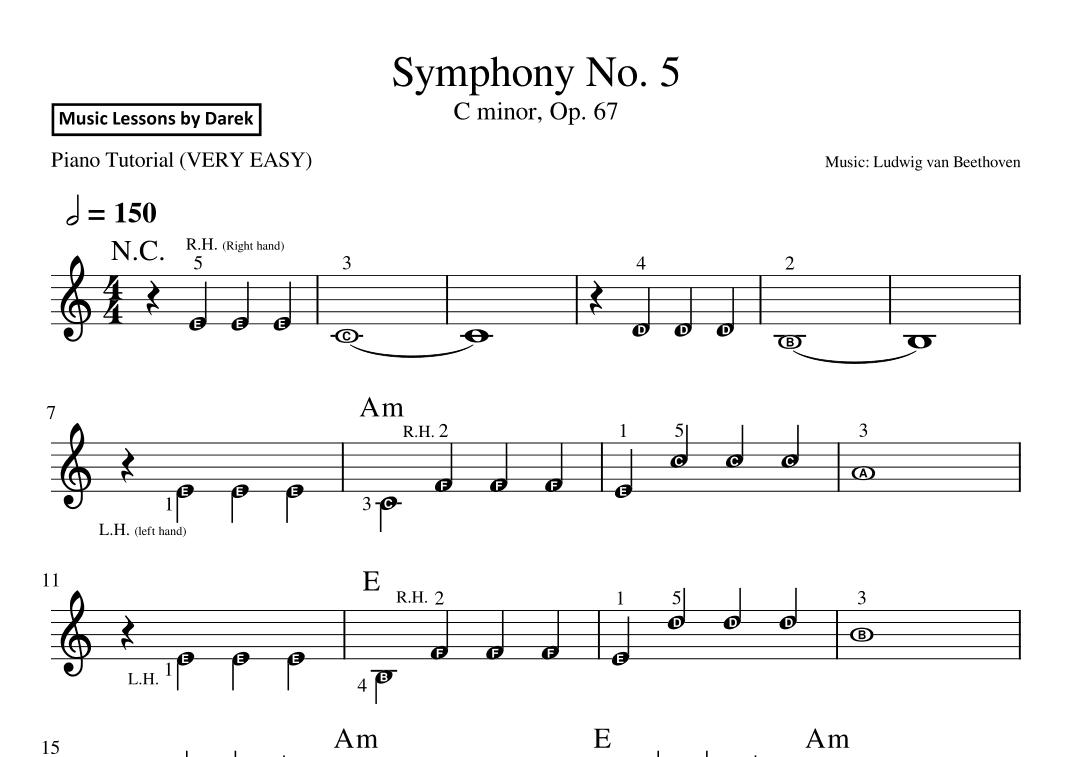 Symphony No. 5 (VERY EASY PIANO) C minor, Op. 67 [Ludwig van Beethoven] (arr. Darek)
