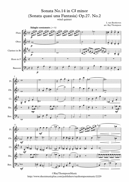 Beethoven: Piano Sonata No.14 in C# min (Sonata quasi una Fantasia) Op.27 No.2 Mvt.1. - wind quintet (arr. Ray Thompson)