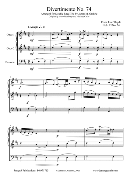 Haydn: Divertimento No. 74 for Double Reed Trio (arr. James M. Guthrie)