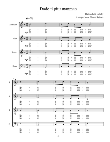 Dodo ti pitit manman (arr. A. Shamir Rejouis)