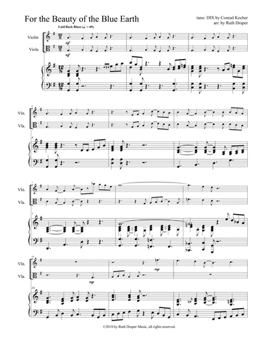 For the Beauty of the Blue Earth for piano trio or saxophones and piano (arr. Ruth Draper Music)