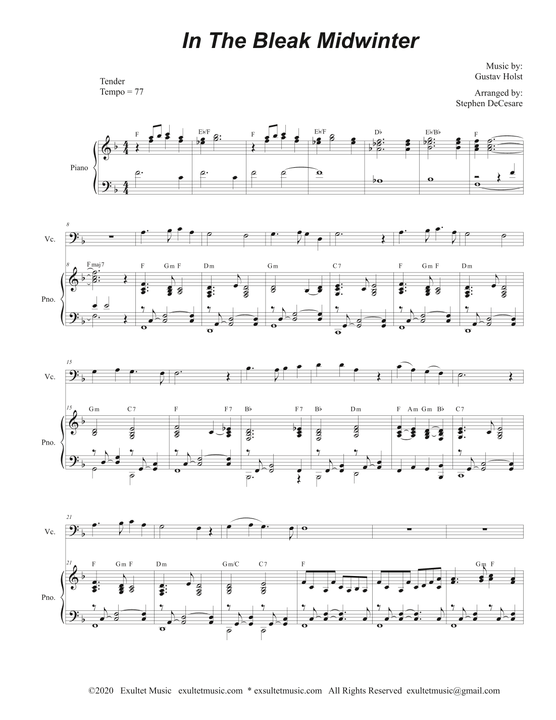 In The Bleak Midwinter (Cello solo and Piano) (arr. Stephen DeCesare)