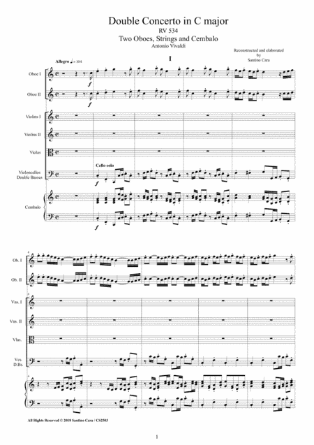 Vivaldi - Double Concerto in C major RV 534 for Two Oboes, Strings and Cembalo (arr. Santino Cara)