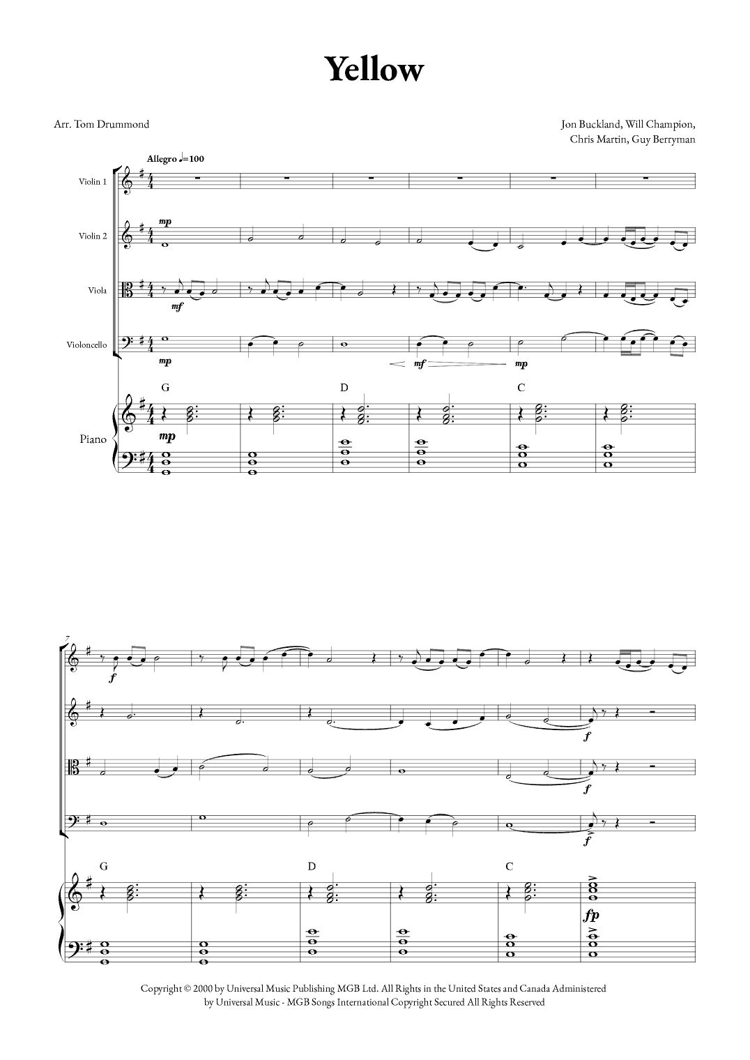Yellow (arr. Tom Drummond)