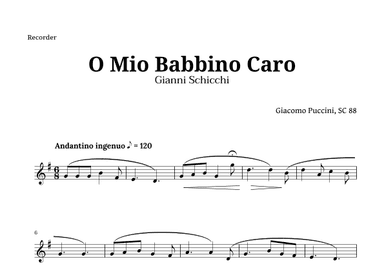 O Mio Babbino Caro by Puccini for Recorder (arr. Langanho)