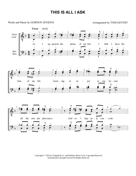 This Is All I Ask (beautiful Girls Walk A Little Slower) (arr. Tom Gentry)