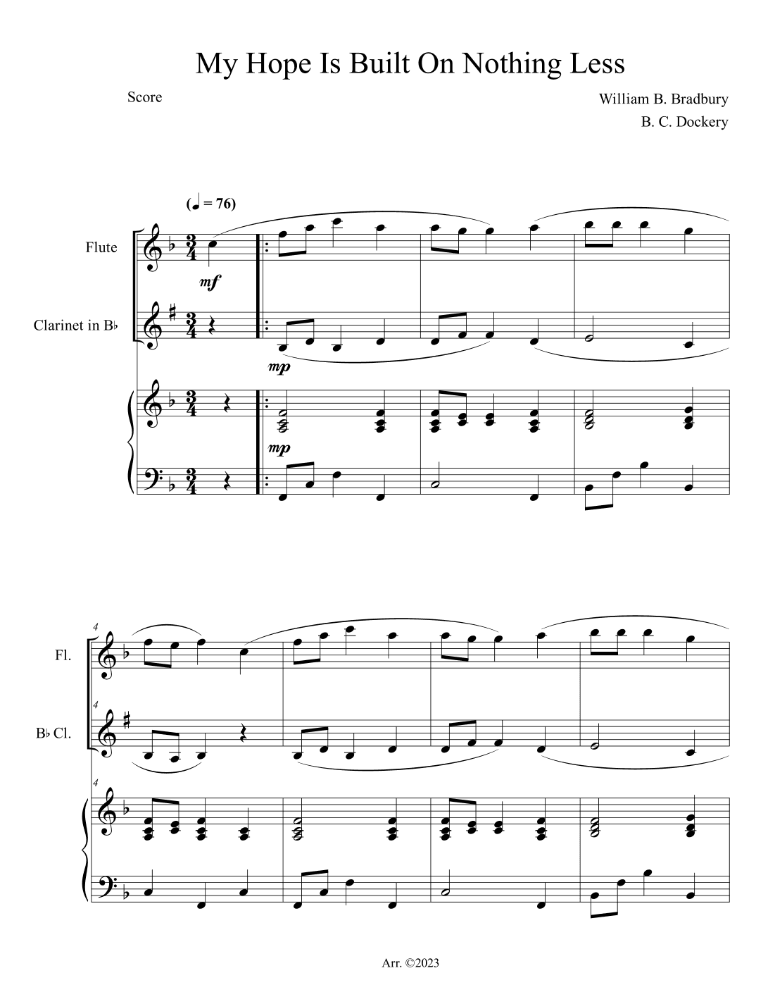 My Hope is Built on Nothing Less (Flute and Clarinet Duet with Piano Accompaniment) (arr. B. C. Dockery)