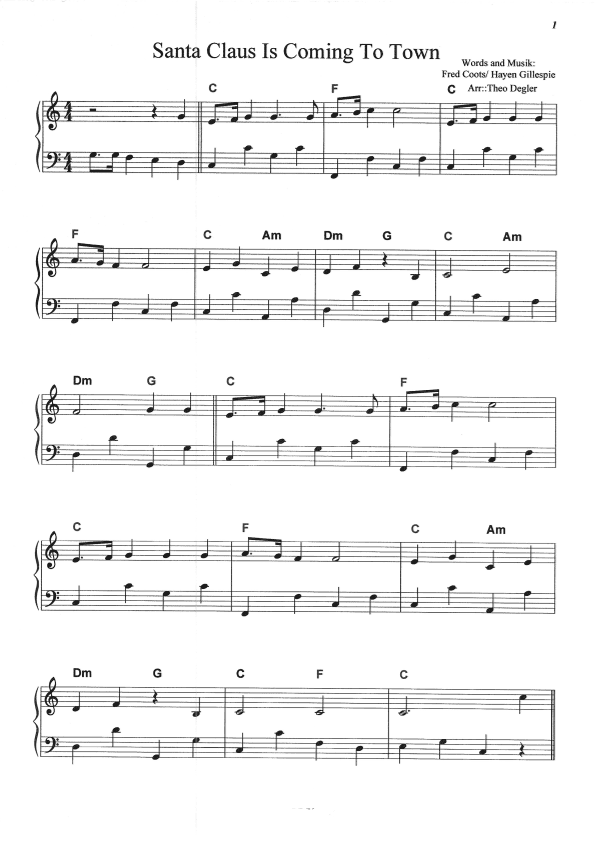 Santa Claus Is Comin' To Town (arr. Theo Degler)