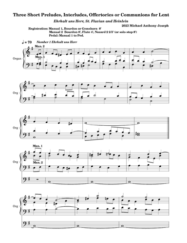 Three Short Preludes, Offertories, Interludes or Communions for Lent