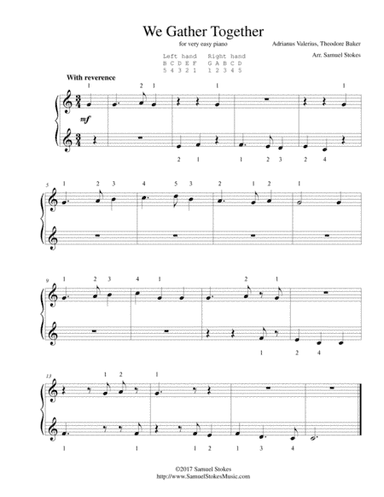 We Gather Together (The Thanksgiving Hymn) - for very easy piano (arr. Samuel Stokes)