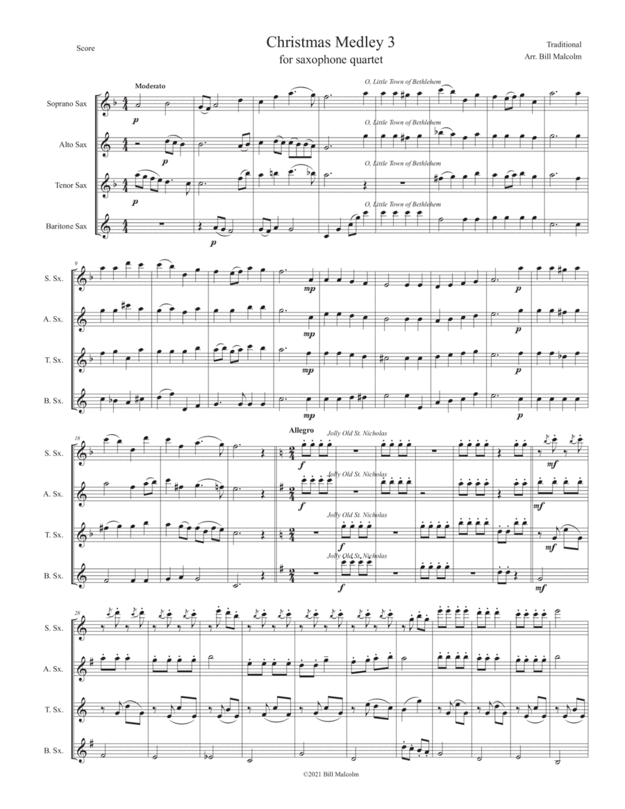 Christmas Medley 3 for saxophone quartet (arr. Bill Malcolm)