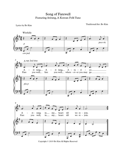 A Farewell Song (Based on Arirang, a Korean Folk Tune) (arr. Bo Kim)