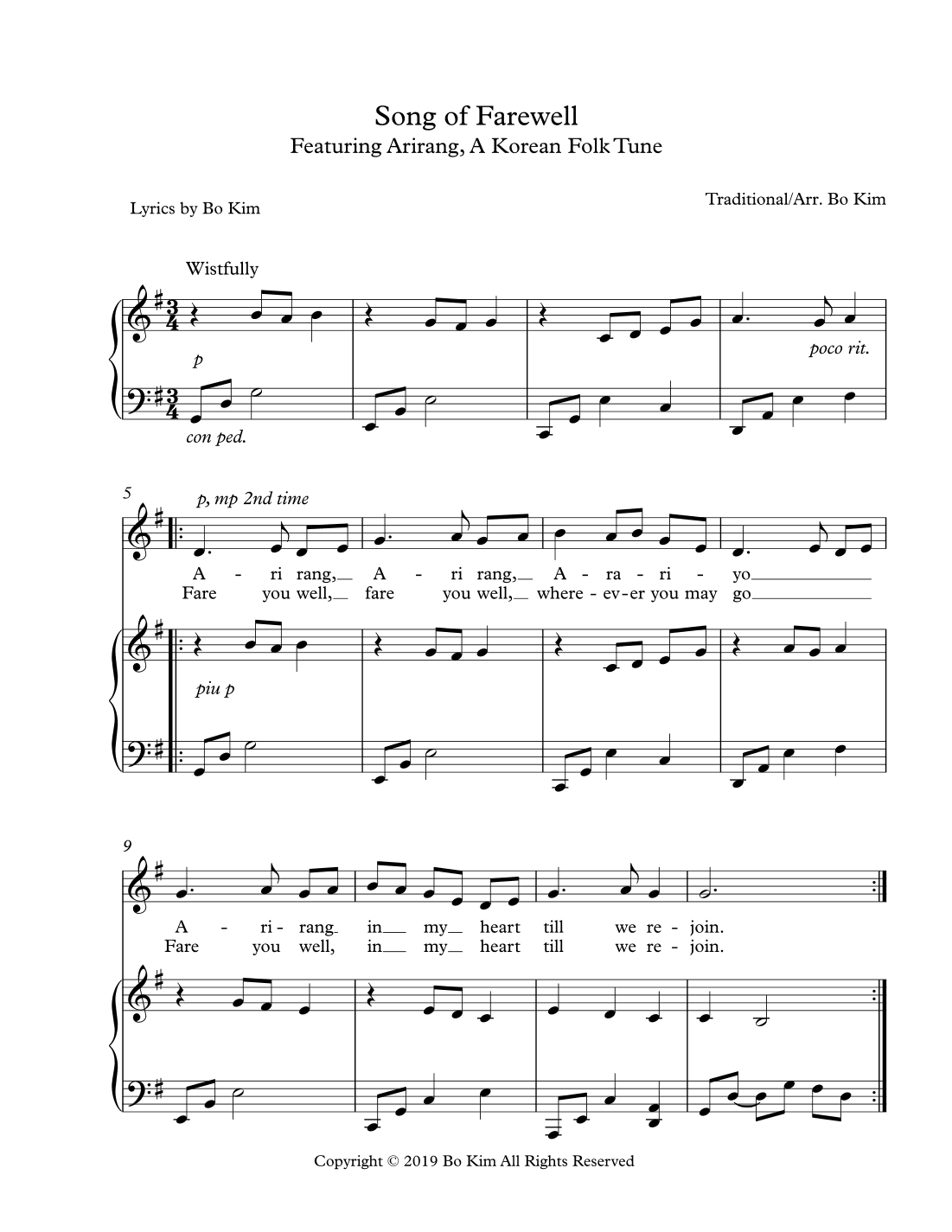 A Farewell Song (Based on Arirang, a Korean Folk Tune) (arr. Bo Kim)