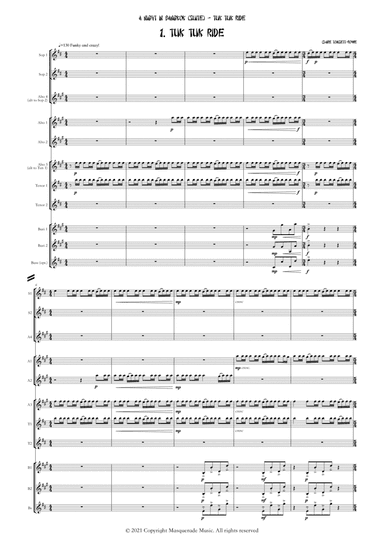 Tuk Tuk Ride flexible saxophone Octet (optional bass sax) Crazy antics for advanced ensembles!