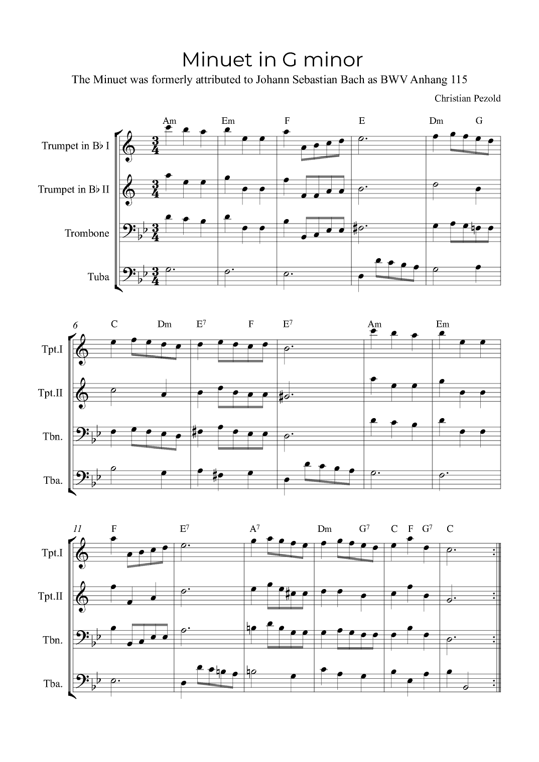 Minuet In G minor (with chords) (arr. Alex Nunes Rodrigues)