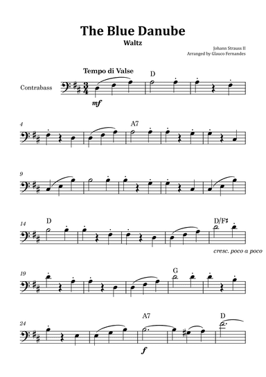 The Blue Danube - Double Bass Solo with Chord Notations (arr. Glauco Fernandes)