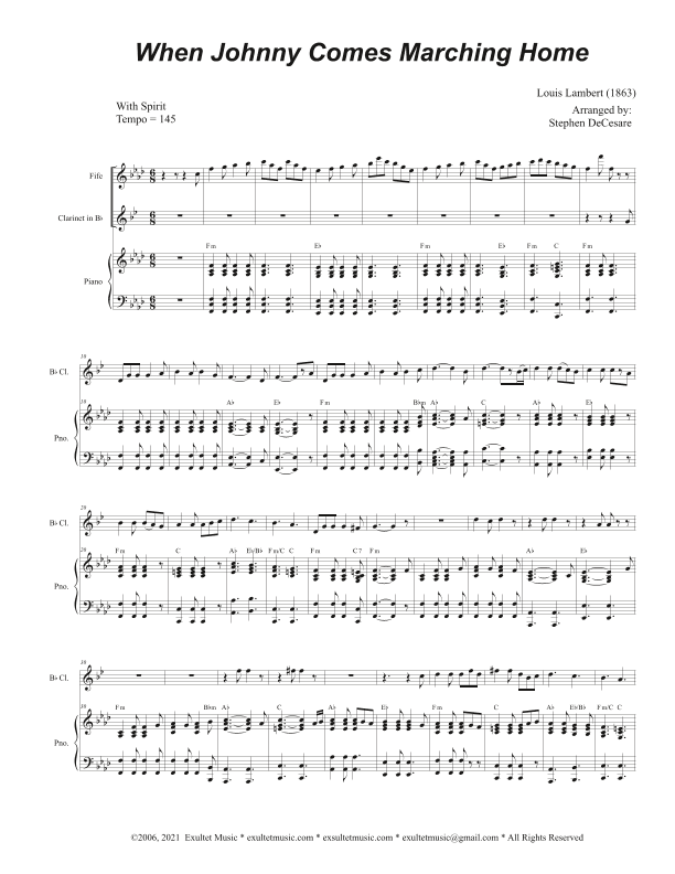 When Johnny Comes Marching Home (Bb-Clarinet solo and Piano) (arr. Stephen DeCesare)