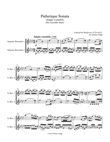 Pathetique Sonata. Adagio Cantabile (for recorder duet) (arr. Jordan Grigg)