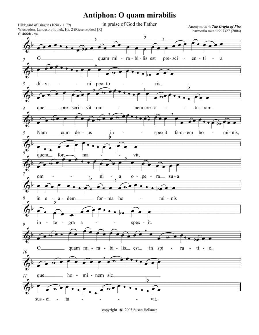 Antiphon: O quam mirabilis from Anonymous 4's album "The Origin of Fire" - Score Only (arr. Susan Hellauer)