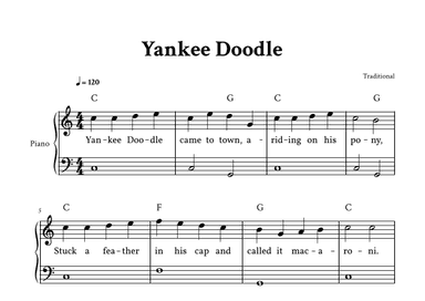 Yankee Doodle - Easy Piano in C (with Lyrics) (arr. Yuri Noronha)