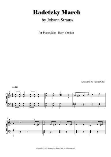 Radetzky March - J. Strauss [for Piano Solo/Easy Level] (arr. Hanna Choi)