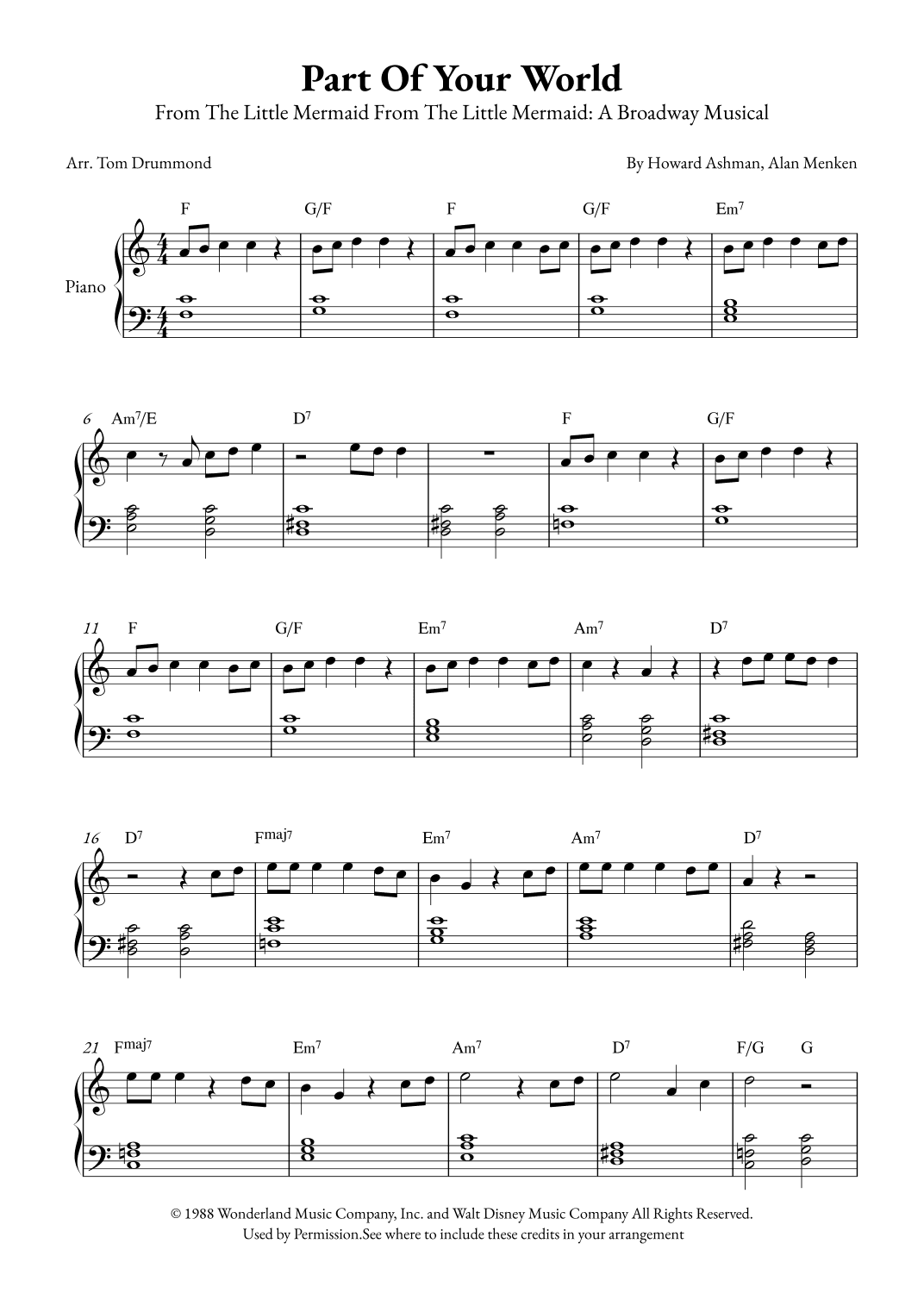 Part Of Your World (arr. Tom Drummond)