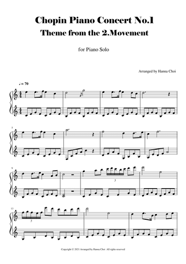 Chopin Piano Concert No.1 -Theme from the 2.Mov [for Piano Solo Easy Version] (arr. Hanna Choi)