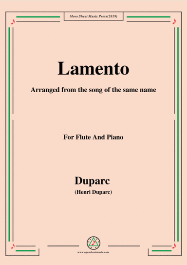 Duparc-Lamento,for Flute and Piano (arr. MSM)