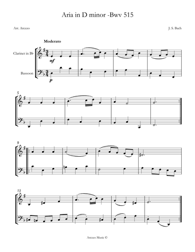 aria bwv 515 clarinet and bassoon sheet music (arr. Arezzo Music)