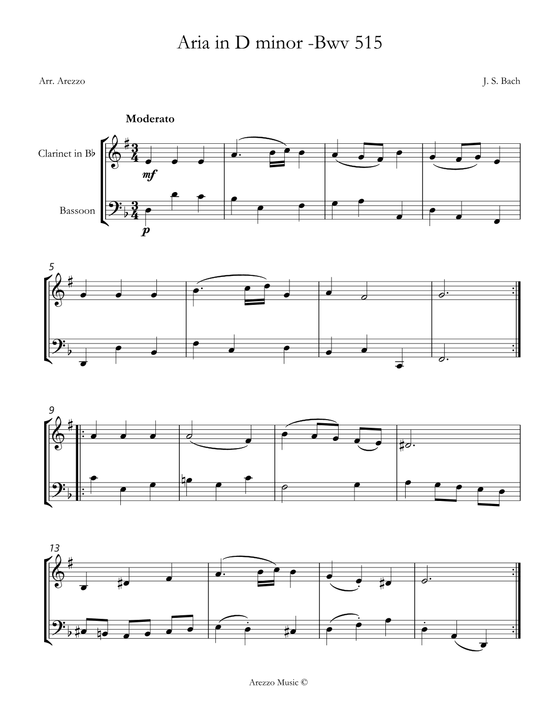 aria bwv 515 clarinet and bassoon sheet music (arr. Arezzo Music)