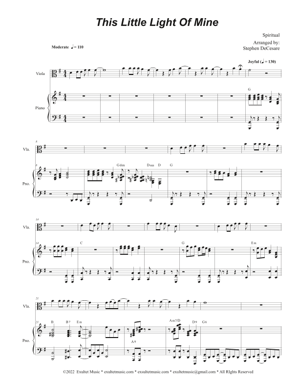 This Little Light Of Mine (Viola solo and Piano) (arr. Stephen DeCesare)