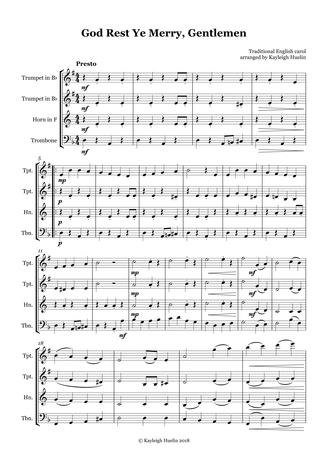 God Rest Ye Merry Gentlemen - Brass quartet (arr. Kayleigh Huelin)