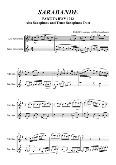 Sarabande by J.S.BACH - Alto and Tenor Saxophone Duet (arr. Ellen Macpherson)