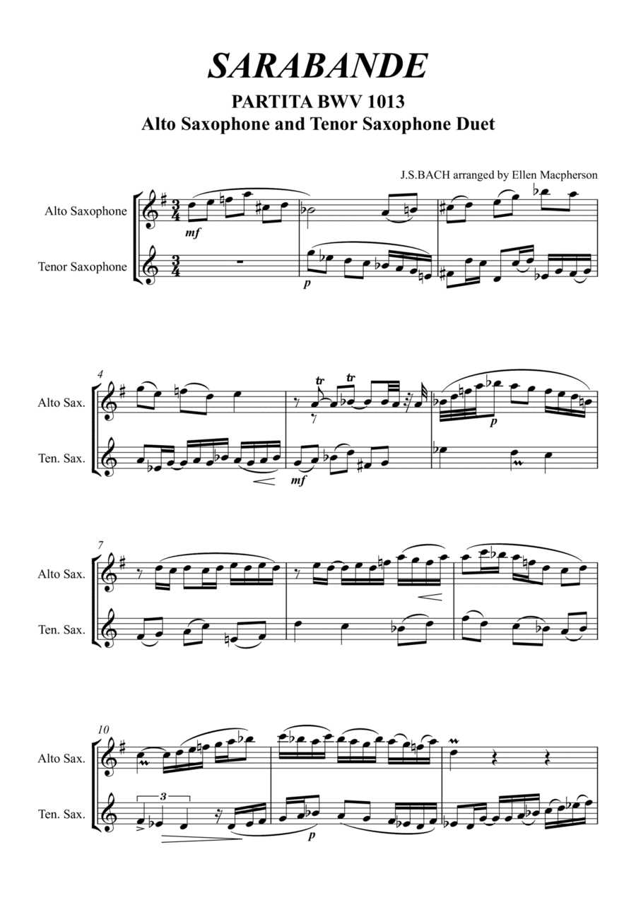 Sarabande by J.S.BACH - Alto and Tenor Saxophone Duet (arr. Ellen Macpherson)