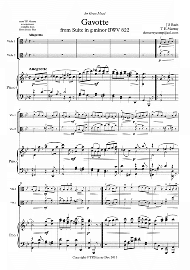 Bach - Gavotte in G Minor - 2nd. Viola Part & New Piano Part - Suzuki Bk.3