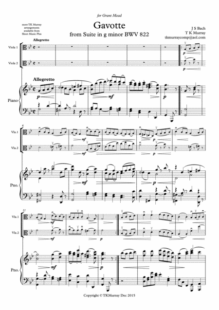 Bach - Gavotte in G Minor - 2nd. Viola Part & New Piano Part - Suzuki Bk.3